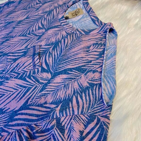 NWT Chaser Leaf Print Cold Shoulder Pink and Blue Top - Picture 6 of 9